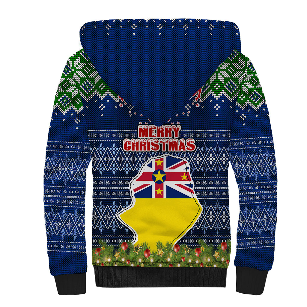 Niue Christmas Sherpa Hoodie Coat of Arms and Map Beautiful Merry Xmas Snowflake LT03 - Polynesian Pride