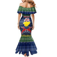 Personalised Niue Christmas Family Matching Mermaid Dress and Hawaiian Shirt Coat of Arms and Map Beautiful Merry Xmas Snowflake LT03 - Polynesian Pride