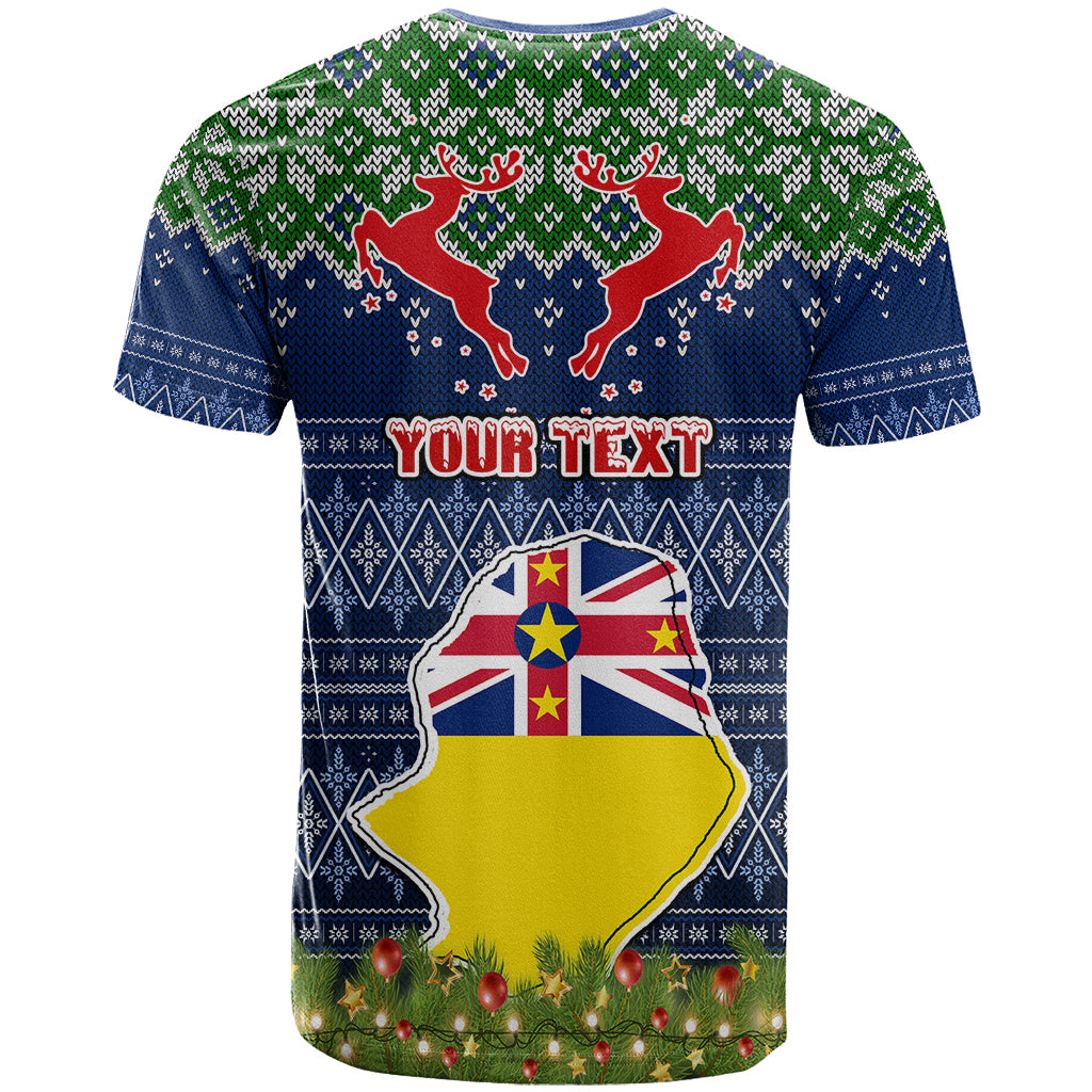 Personalised Niue Christmas T Shirt Coat of Arms and Map Beautiful Merry Xmas Snowflake LT03 - Polynesian Pride
