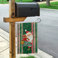 Kiribati Christmas Garden Flag Santa With Gift Bag Behind Ribbons Seamless Green Maori LT03 - Polynesian Pride