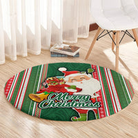 Kiribati Christmas Round Carpet Santa With Gift Bag Behind Ribbons Seamless Green Maori LT03 - Polynesian Pride