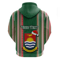 Custom Kiribati Christmas Hoodie Santa With Gift Bag Behind Ribbons Seamless Green Maori LT03 - Polynesian Pride