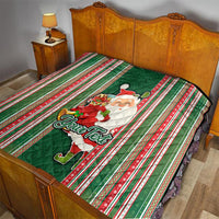 Custom Kiribati Christmas Quilt Santa With Gift Bag Behind Ribbons Seamless Green Maori LT03 - Polynesian Pride