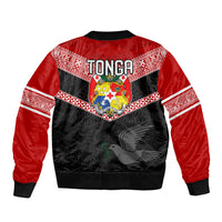Tonga Bomber Jacket Tonga Coat of Arms with Seamless Tapa Ngatu Pattern LT03 - Polynesian Pride
