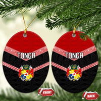 Tonga Ceramic Ornament Tonga Coat of Arms with Seamless Tapa Ngatu Pattern LT03 - Polynesian Pride