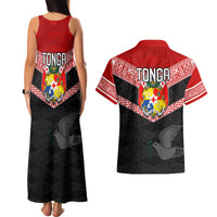 Tonga Couples Matching Tank Maxi Dress and Hawaiian Shirt Tonga Coat of Arms with Seamless Tapa Ngatu Pattern LT03 - Polynesian Pride
