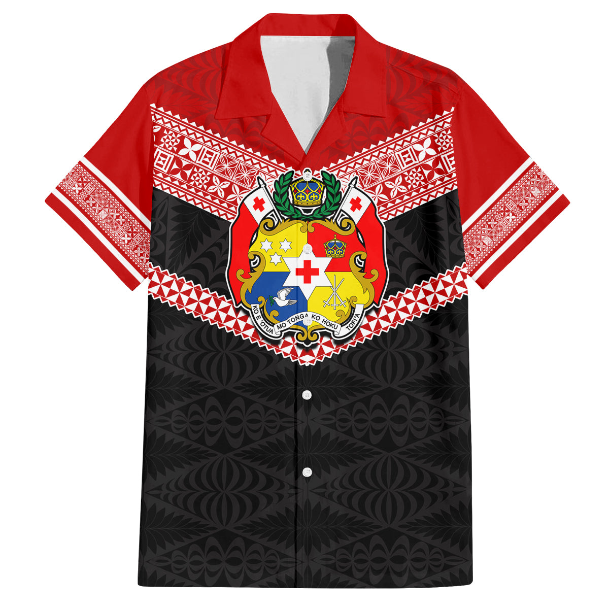 Tonga Family Matching Long Sleeve Bodycon Dress and Hawaiian Shirt Tonga Coat of Arms with Seamless Tapa Ngatu Pattern LT03 Dad's Shirt - Short Sleeve Black - Polynesian Pride