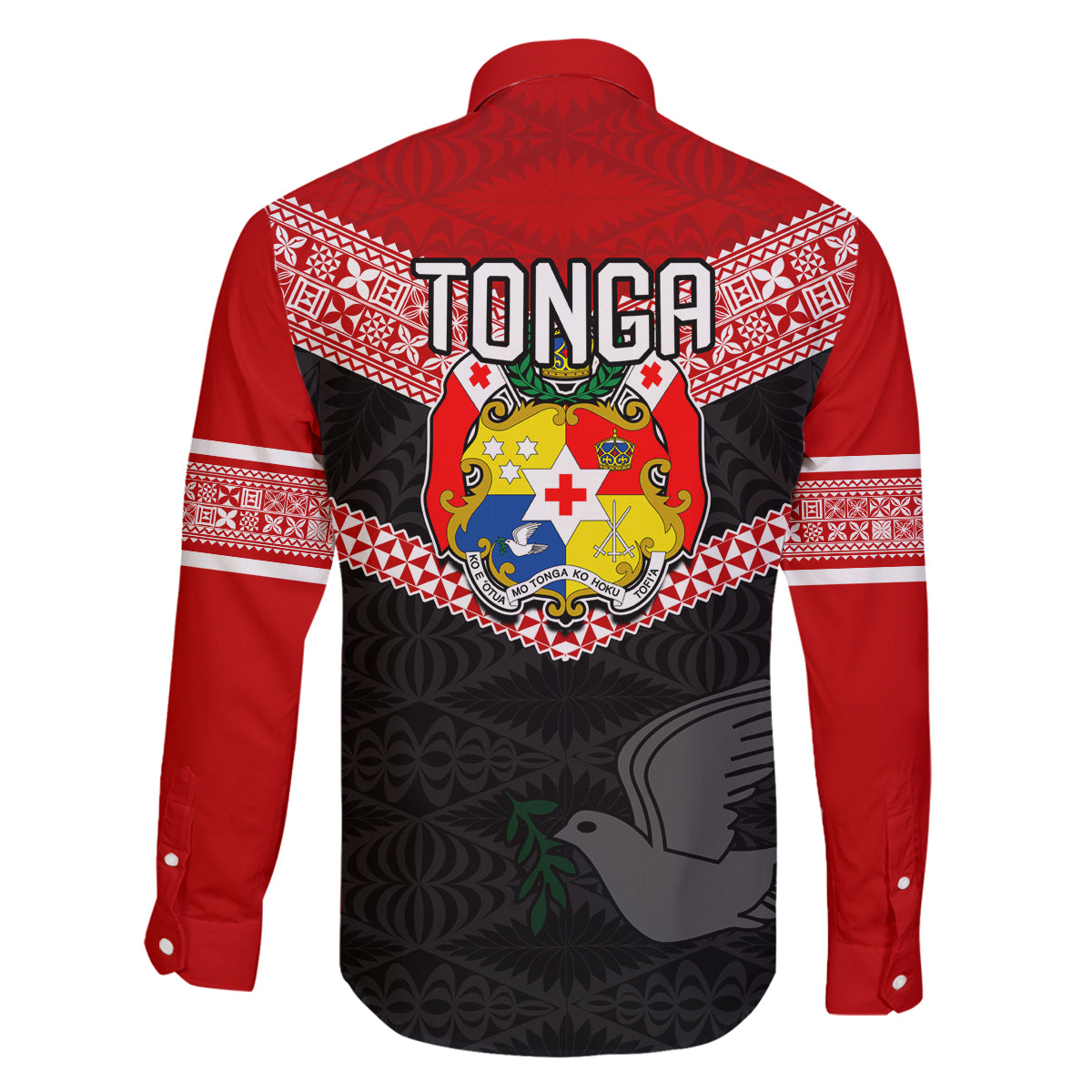 Tonga Family Matching Off Shoulder Long Sleeve Dress and Hawaiian Shirt Tonga Coat of Arms with Seamless Tapa Ngatu Pattern LT03 - Polynesian Pride