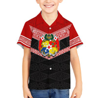 Tonga Kid Hawaiian Shirt Tonga Coat of Arms with Seamless Tapa Ngatu Pattern LT03 Kid Black - Polynesian Pride