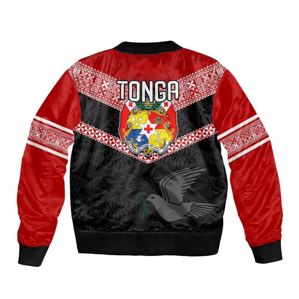 Tonga Sleeve Zip Bomber Jacket Tonga Coat of Arms with Seamless Tapa Ngatu Pattern LT03 - Polynesian Pride