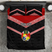 Personalised Tonga Bedding Set Tonga Coat of Arms with Seamless Tapa Ngatu Pattern LT03 Black - Polynesian Pride
