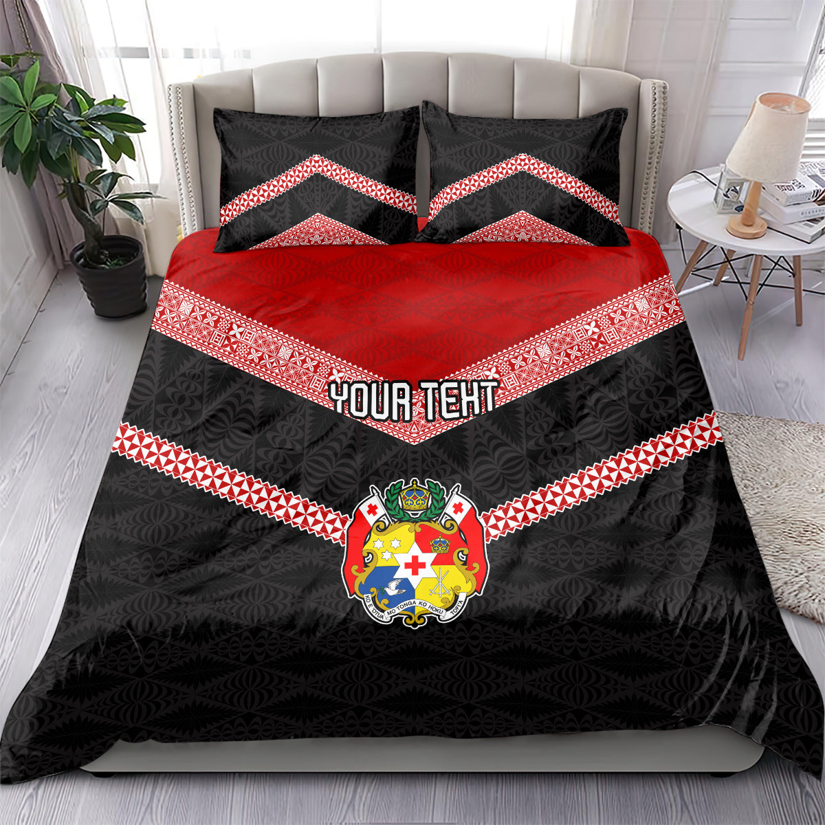 Personalised Tonga Bedding Set Tonga Coat of Arms with Seamless Tapa Ngatu Pattern LT03 - Polynesian Pride