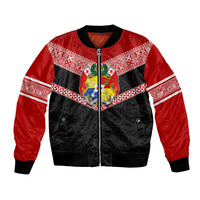 Personalised Tonga Bomber Jacket Tonga Coat of Arms with Seamless Tapa Ngatu Pattern LT03 Unisex Black - Polynesian Pride