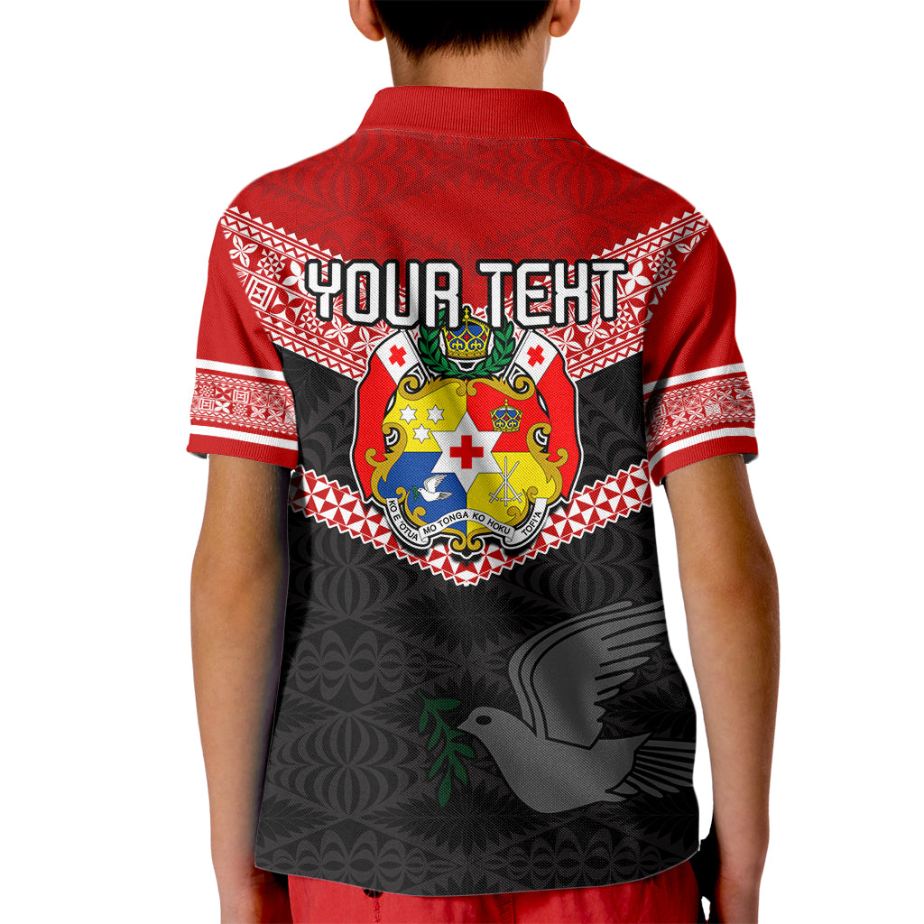 Personalised Tonga Kid Polo Shirt Tonga Coat of Arms with Seamless Tapa Ngatu Pattern LT03 - Polynesian Pride