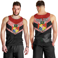 Personalised Tonga Men Tank Top Tonga Coat of Arms with Seamless Tapa Ngatu Pattern LT03 - Polynesian Pride