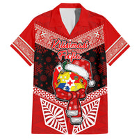 Tonga Christmas Family Matching Short Sleeve Bodycon Dress and Hawaiian Shirt Tongan Coat of Arms Santa With Ngatu Pattern Christmas Red Style LT03 Dad's Shirt - Short Sleeve Red - Polynesian Pride