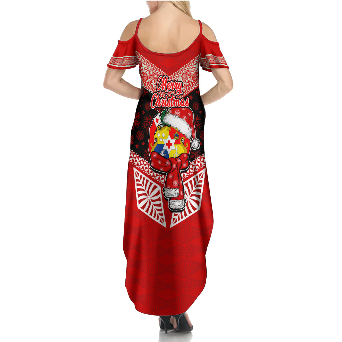 Tonga Christmas Family Matching Summer Maxi Dress and Hawaiian Shirt Tongan Coat of Arms Santa With Ngatu Pattern Christmas Red Style LT03 - Polynesian Pride