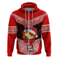 Tonga Christmas Hoodie Tongan Coat of Arms Santa With Ngatu Pattern Christmas Red Style LT03 - Polynesian Pride