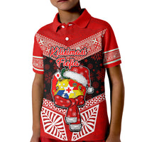 Tonga Christmas Kid Polo Shirt Tongan Coat of Arms Santa With Ngatu Pattern Christmas Red Style LT03 Kid Red - Polynesian Pride