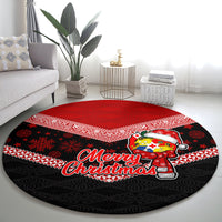 Tonga Christmas Round Carpet Tongan Coat of Arms Santa With Ngatu Pattern Christmas Red Style LT03 - Polynesian Pride