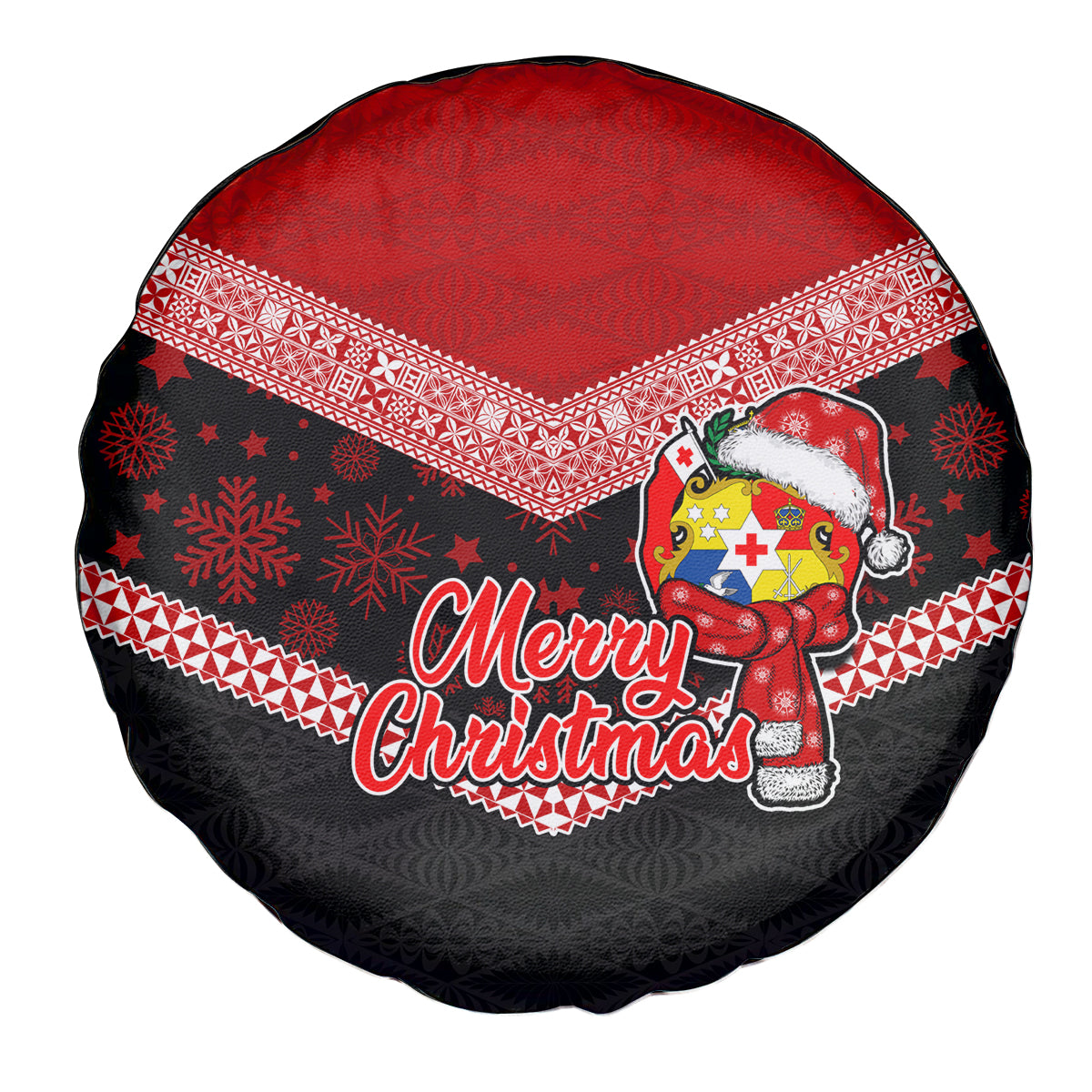 Tonga Christmas Spare Tire Cover Tongan Coat of Arms Santa With Ngatu Pattern Christmas Red Style LT03 - Polynesian Pride