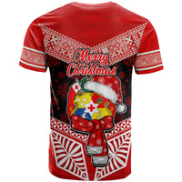 Tonga Christmas T Shirt Tongan Coat of Arms Santa With Ngatu Pattern Christmas Red Style LT03 - Polynesian Pride