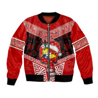 Personalised Tonga Christmas Bomber Jacket Tongan Coat of Arms Santa With Ngatu Pattern Christmas Red Style LT03 Unisex Red - Polynesian Pride