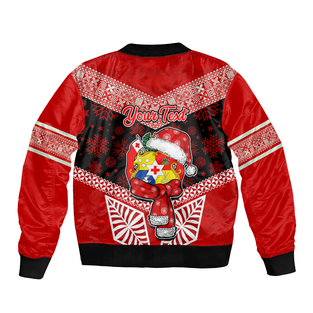 Personalised Tonga Christmas Bomber Jacket Tongan Coat of Arms Santa With Ngatu Pattern Christmas Red Style LT03 - Polynesian Pride