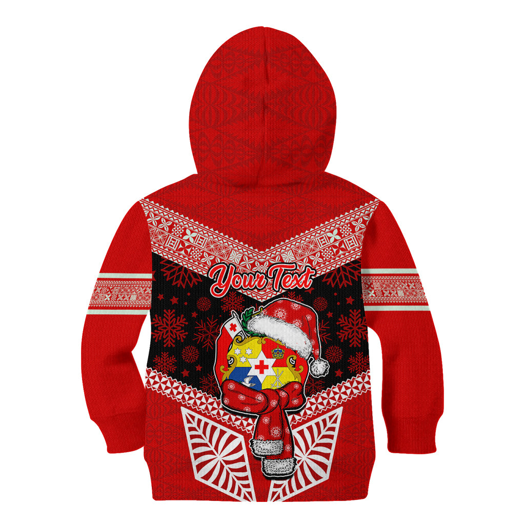 Personalised Tonga Christmas Kid Hoodie Tongan Coat of Arms Santa With Ngatu Pattern Christmas Red Style LT03 - Polynesian Pride