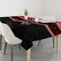 Personalised Tonga Christmas Tablecloth Tongan Coat of Arms Santa With Ngatu Pattern Christmas Red Style LT03 - Polynesian Pride