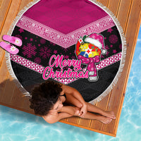 Tonga Christmas Beach Blanket Tongan Coat of Arms Santa With Ngatu Pattern Christmas Pink Style LT03 - Wonder Print Shop