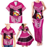 Tonga Christmas Family Matching Tank Maxi Dress and Hawaiian Shirt Tongan Coat of Arms Santa With Ngatu Pattern Christmas Pink Style LT03 - Polynesian Pride