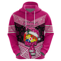 Tonga Christmas Hoodie Tongan Coat of Arms Santa With Ngatu Pattern Christmas Pink Style LT03 - Polynesian Pride