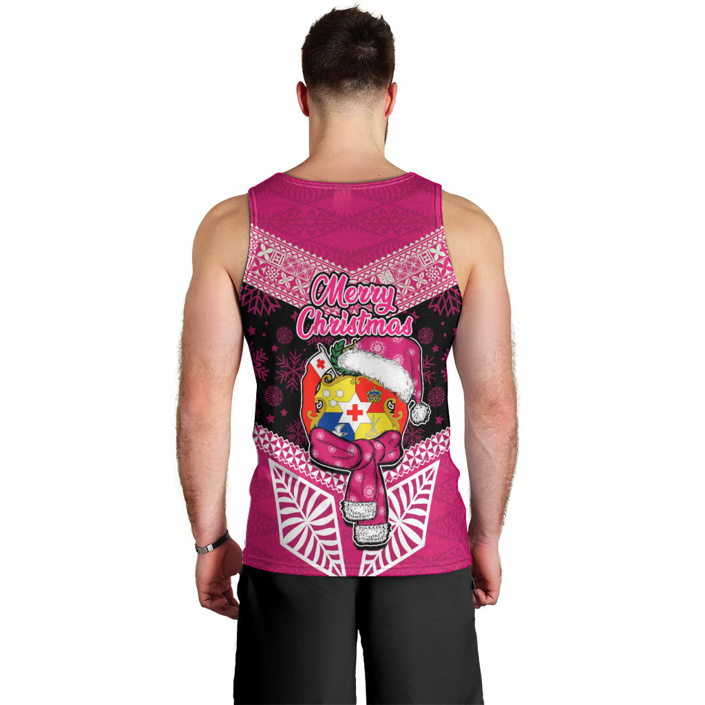 Tonga Christmas Men Tank Top Tongan Coat of Arms Santa With Ngatu Pattern Christmas Pink Style LT03 - Polynesian Pride
