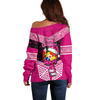 Tonga Christmas Off Shoulder Sweater Tongan Coat of Arms Santa With Ngatu Pattern Christmas Pink Style LT03 - Polynesian Pride