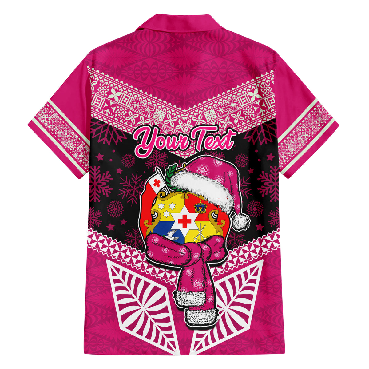 Personalised Tonga Christmas Family Matching Short Sleeve Bodycon Dress and Hawaiian Shirt Tongan Coat of Arms Santa With Ngatu Pattern Christmas Pink Style LT03 - Polynesian Pride