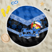 Tonga Christmas Beach Blanket Tongan Coat of Arms Santa With Ngatu Pattern Christmas Blue Style LT03 One Size 150cm Blue - Wonder Print Shop