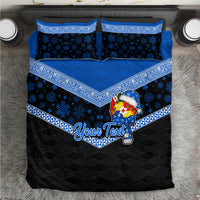 Personalised Tonga Christmas Bedding Set Tongan Coat of Arms Santa With Ngatu Pattern Christmas Blue Style LT03 Blue - Polynesian Pride