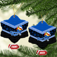 Personalised Tonga Christmas Ceramic Ornament Tonga Coat of Arms with Seamless Tapa Ngatu Pattern Xmas Blue Style LT03 - Polynesian Pride