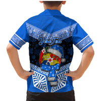 Personalised Tonga Christmas Family Matching Mermaid Dress and Hawaiian Shirt Tongan Coat of Arms Santa With Ngatu Pattern Christmas Blue Style LT03 - Polynesian Pride