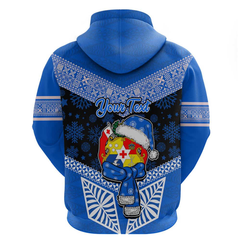 Personalised Tonga Christmas Hoodie Tongan Coat of Arms Santa With Ngatu Pattern Christmas Blue Style LT03 - Polynesian Pride