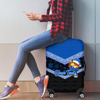 Personalised Tonga Christmas Luggage Cover Tongan Coat of Arms Santa With Ngatu Pattern Christmas Blue Style LT03 - Polynesian Pride