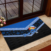 Personalised Tonga Christmas Rubber Doormat Tongan Coat of Arms Santa With Ngatu Pattern Christmas Blue Style LT03 - Polynesian Pride