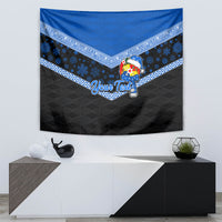Personalised Tonga Christmas Tapestry Tongan Coat of Arms Santa With Ngatu Pattern Christmas Blue Style LT03 - Polynesian Pride