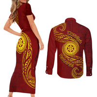 Tonga Ha'apai High School Couples Matching Short Sleeve Bodycon Dress and Long Sleeve Button Shirt Ngatu and Maori Ethnic Tribal Pattern LT03 - Polynesian Pride