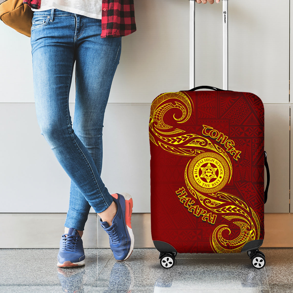 Tonga Ha'apai High School Luggage Cover Ngatu and Maori Ethnic Tribal Pattern LT03 - Polynesian Pride