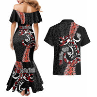 Aotearoa Toitu Te Tiriti Couples Matching Mermaid Dress and Hawaiian Shirt Maori Taniwha Haka - Honour the Treaty LT03
