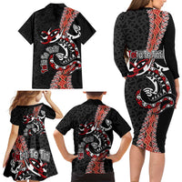 Aotearoa Toitu Te Tiriti Family Matching Long Sleeve Bodycon Dress and Hawaiian Shirt Maori Taniwha Haka - Honour the Treaty LT03