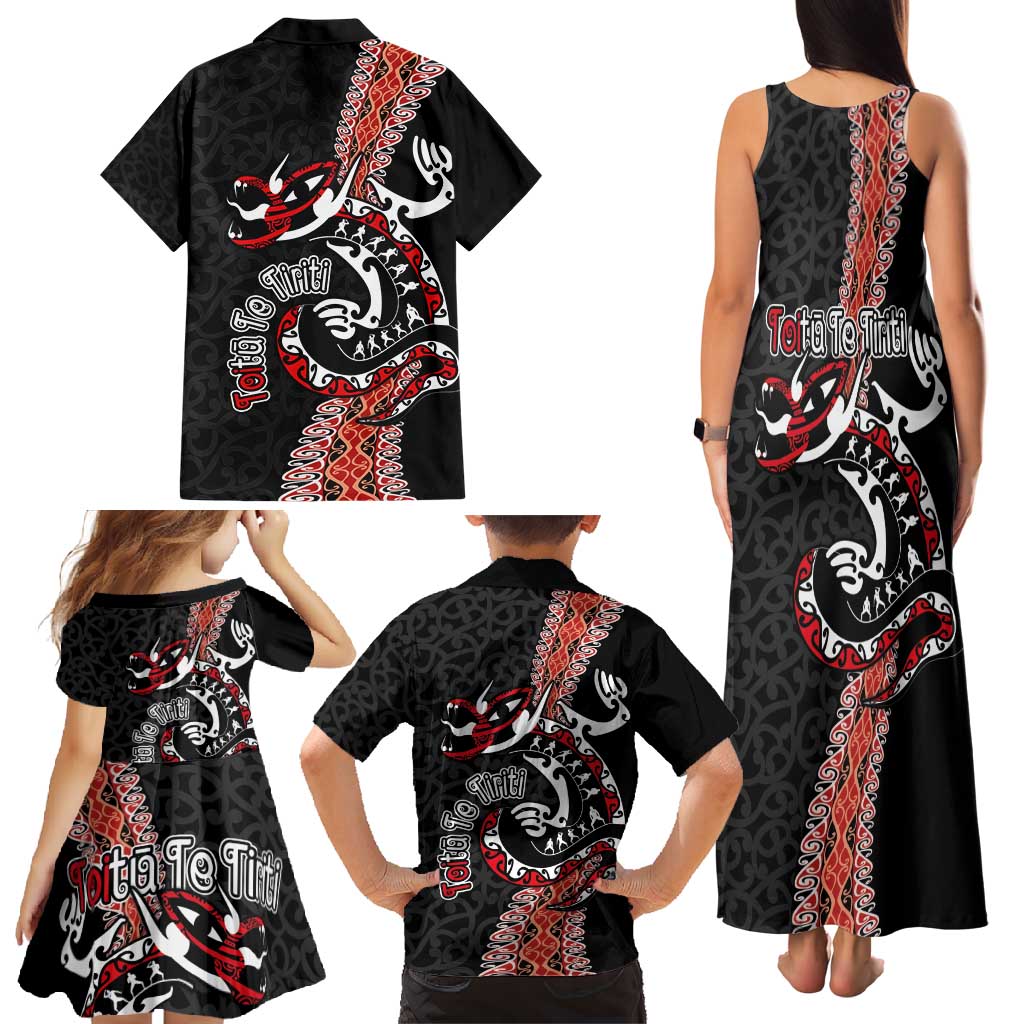 Aotearoa Toitu Te Tiriti Family Matching Tank Maxi Dress and Hawaiian Shirt Maori Taniwha Haka - Honour the Treaty LT03