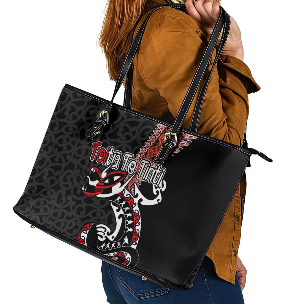 Aotearoa Toitu Te Tiriti Leather Tote Bag Maori Taniwha Haka - Honour the Treaty LT03